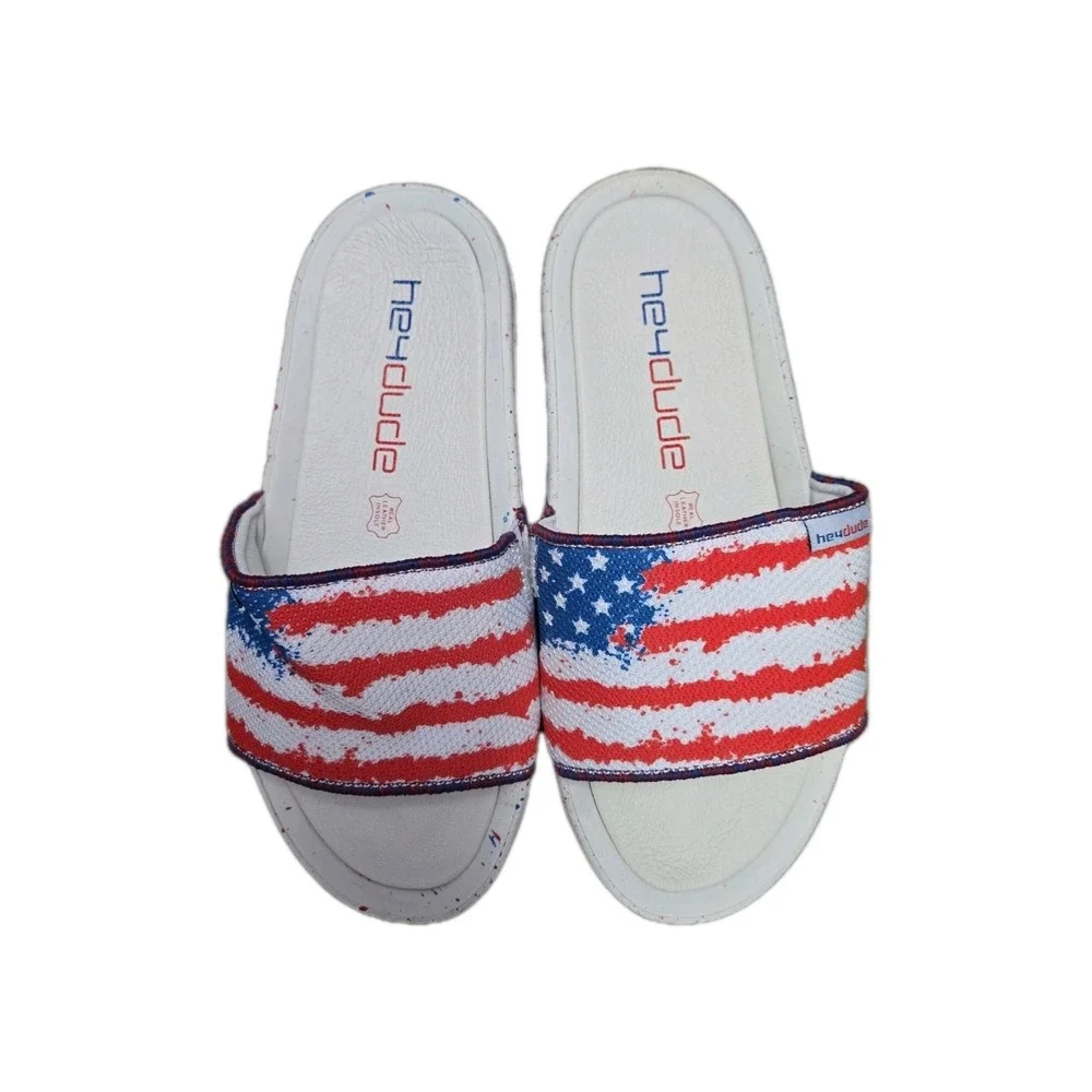 Hey Dude Slide Sandals American Flag Red White Blue Youth Sz 5 - Picture 2 of 5
